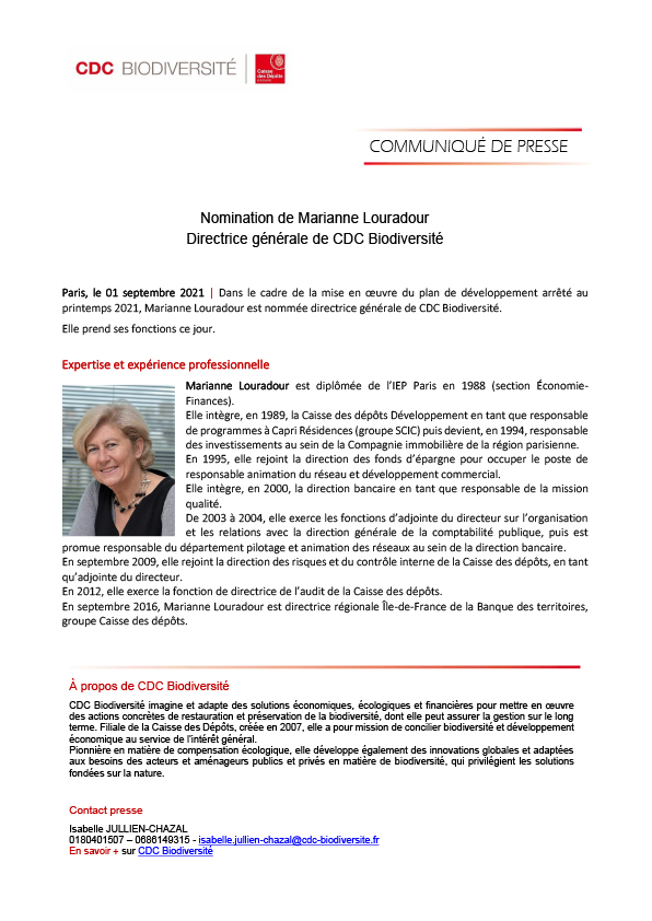 Nomination de Marianne Louradour directrice générale